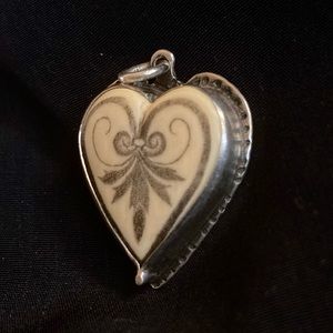 Fossil mammoth scrimshaw heart pendant sterling set rare valentine 💘 gift